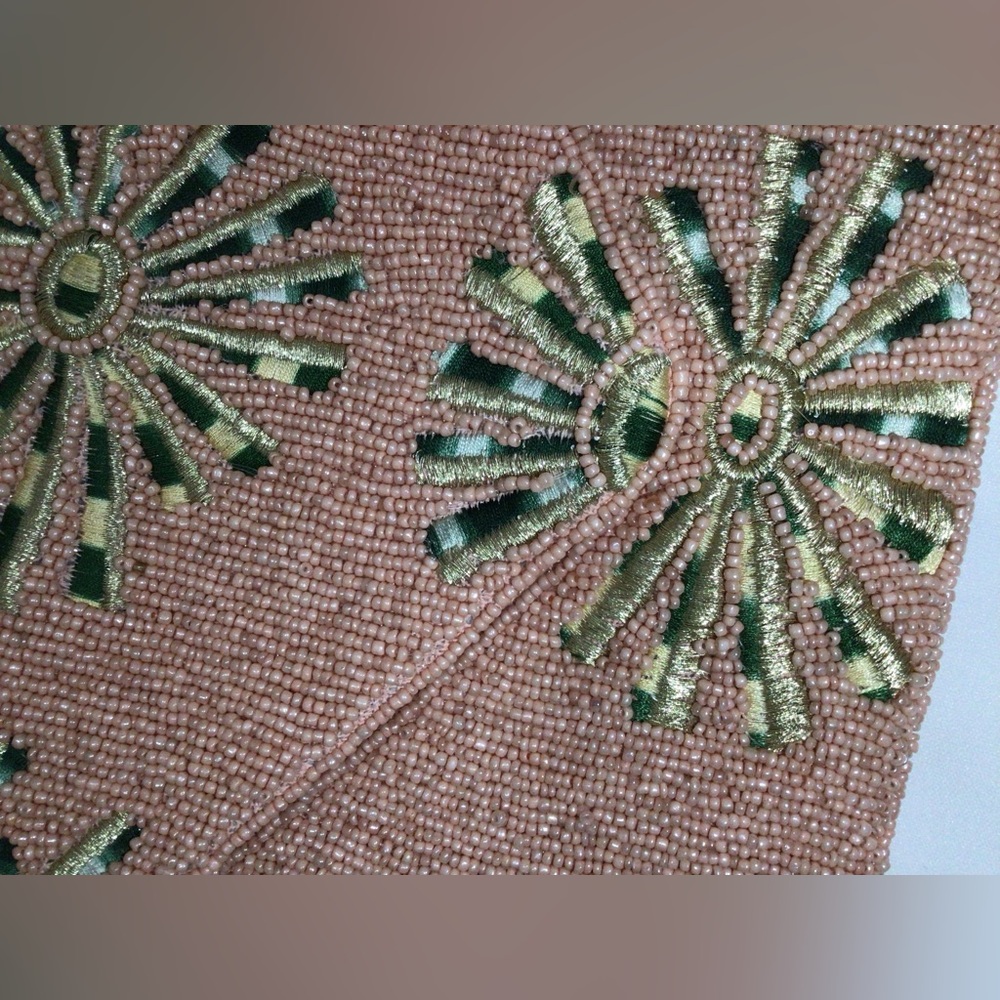 Beaded Pink and Green Floral Clutch Bag - Picture 5 of 9